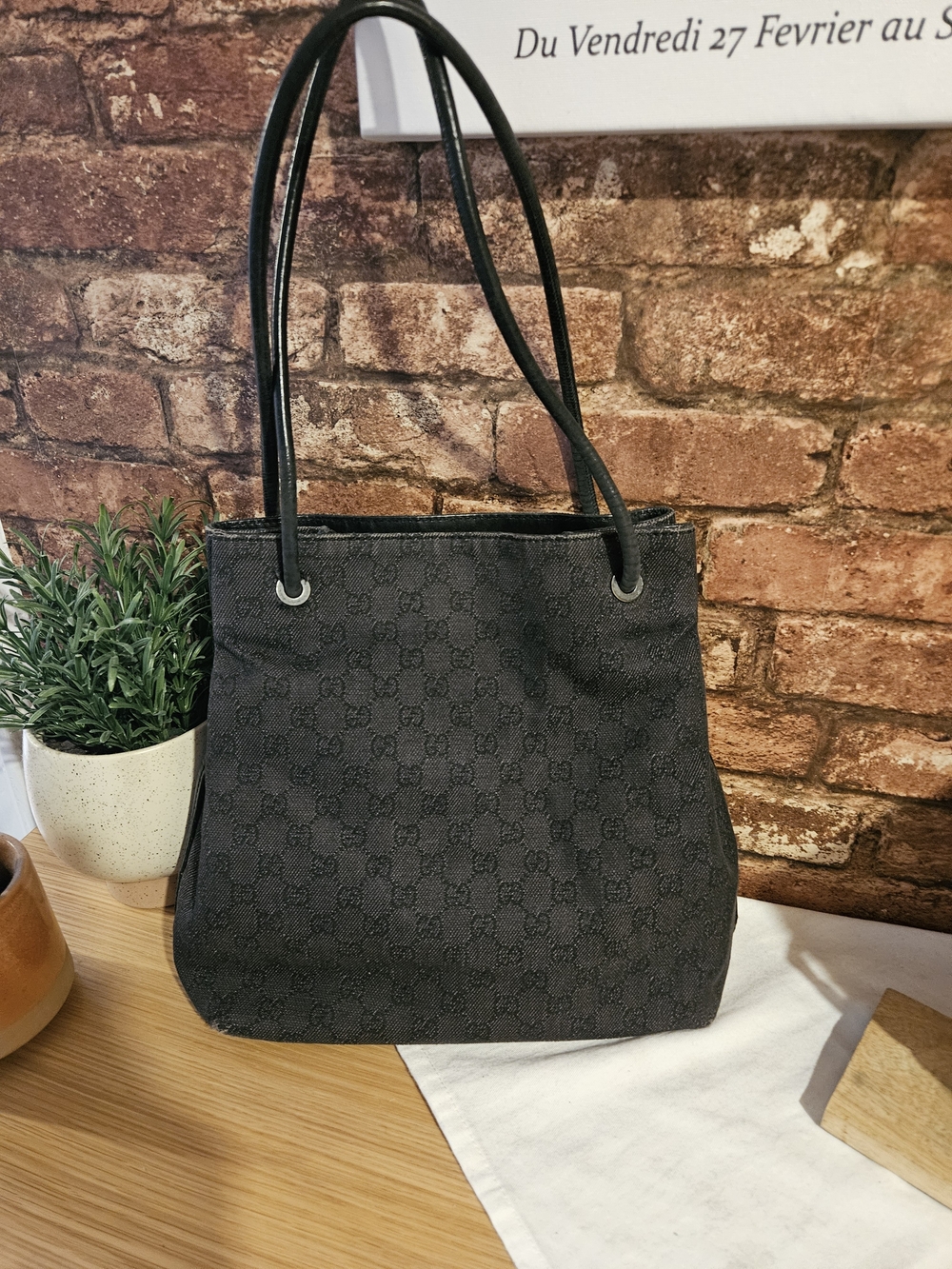 Gucci Authentic Black Monogram Canvas Tote Bag